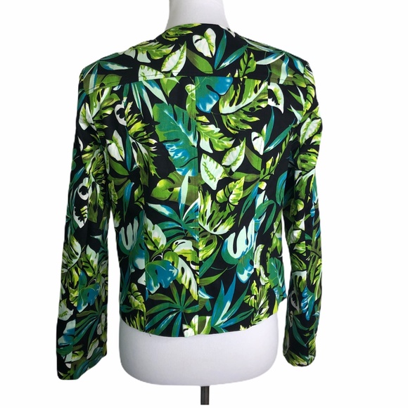 WD.NY Tropical Leaf Moto Jacket Sz. M Black Green - Picture 3 of 12